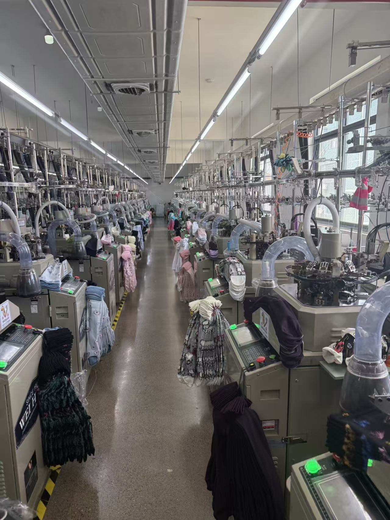 Sock knitting machines in the Zhuji factory workshop